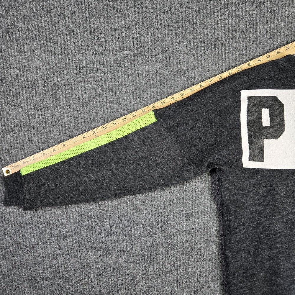 PINK Sweatshirt Women Small Campus Varsity Pullover Gray Neon Mesh Logo Graphic - Picture 11 of 11